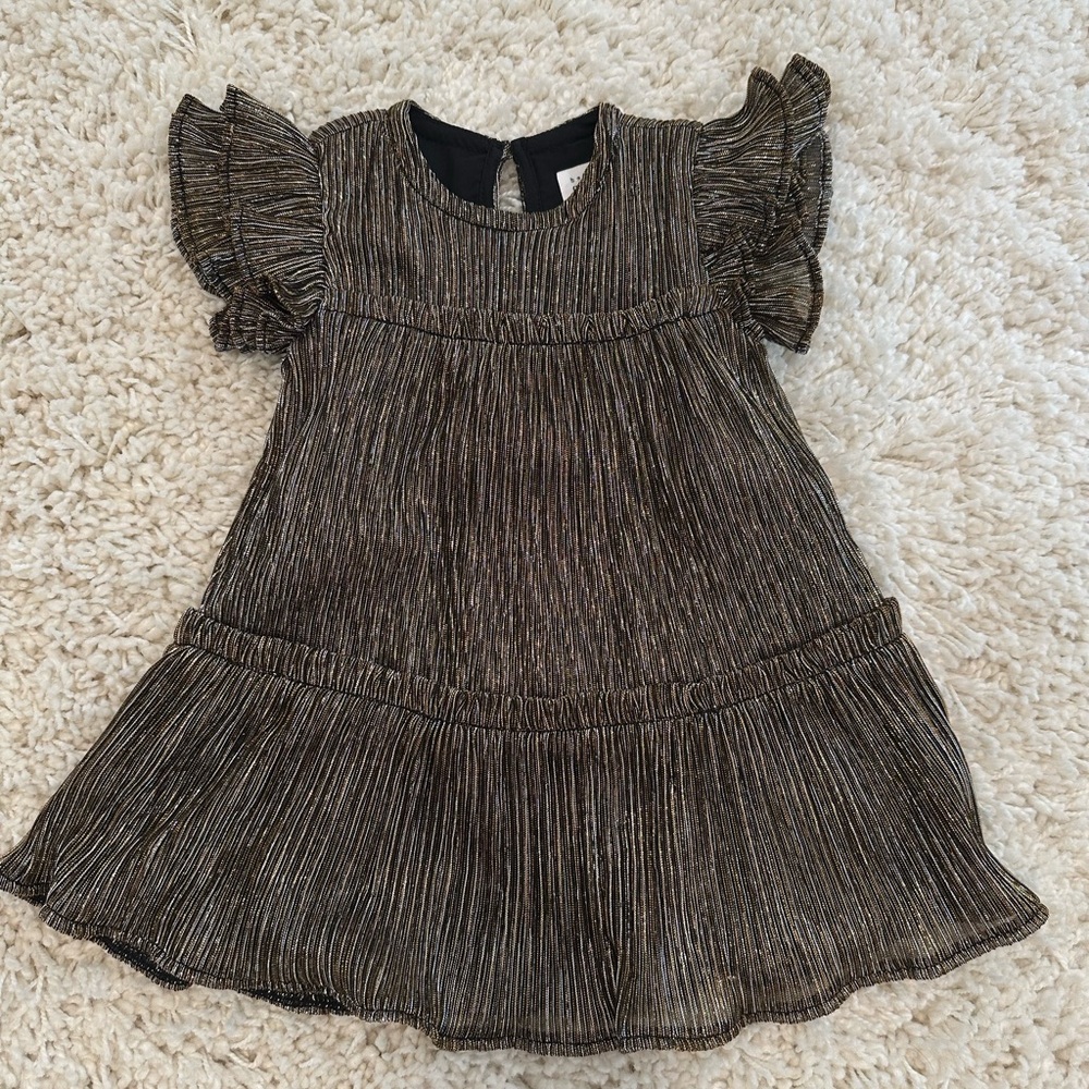 Metallic Ruffle Sleeve Dress